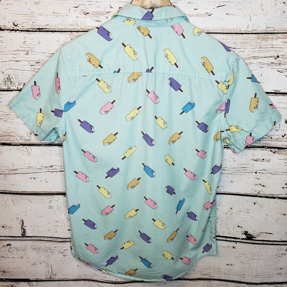 21men Teal Pastel Button-Up popsicle shirt. Size: M. - Picture 3 of 3